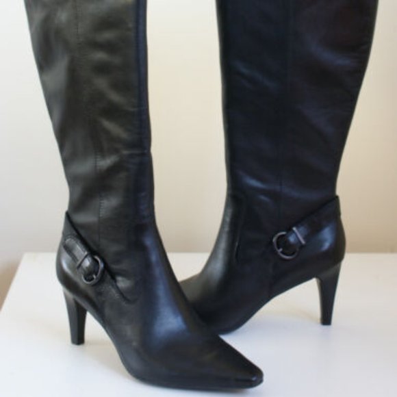 Joan David ENTERTAIN Black Leather Knee Zip Boot 10 - Picture 2 of 5